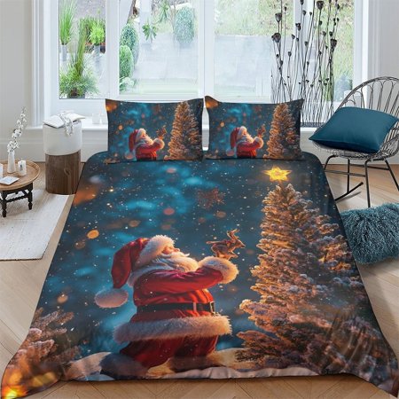 Christmas Day 3D Printed Quilt Cover Bedding Set Comforter Covers Duvet Cover 3 Pieces for Childrens And Adults with Pillowcases Microfiber with Zipper(68"x86")