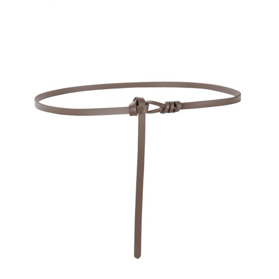SWSMCLT Women's Skinny Belt Holeless Tie Belt Casual Dinner Faux Leather Belt For Dress Fashion Slim Knotted Elegant Khaki X-Small-Large