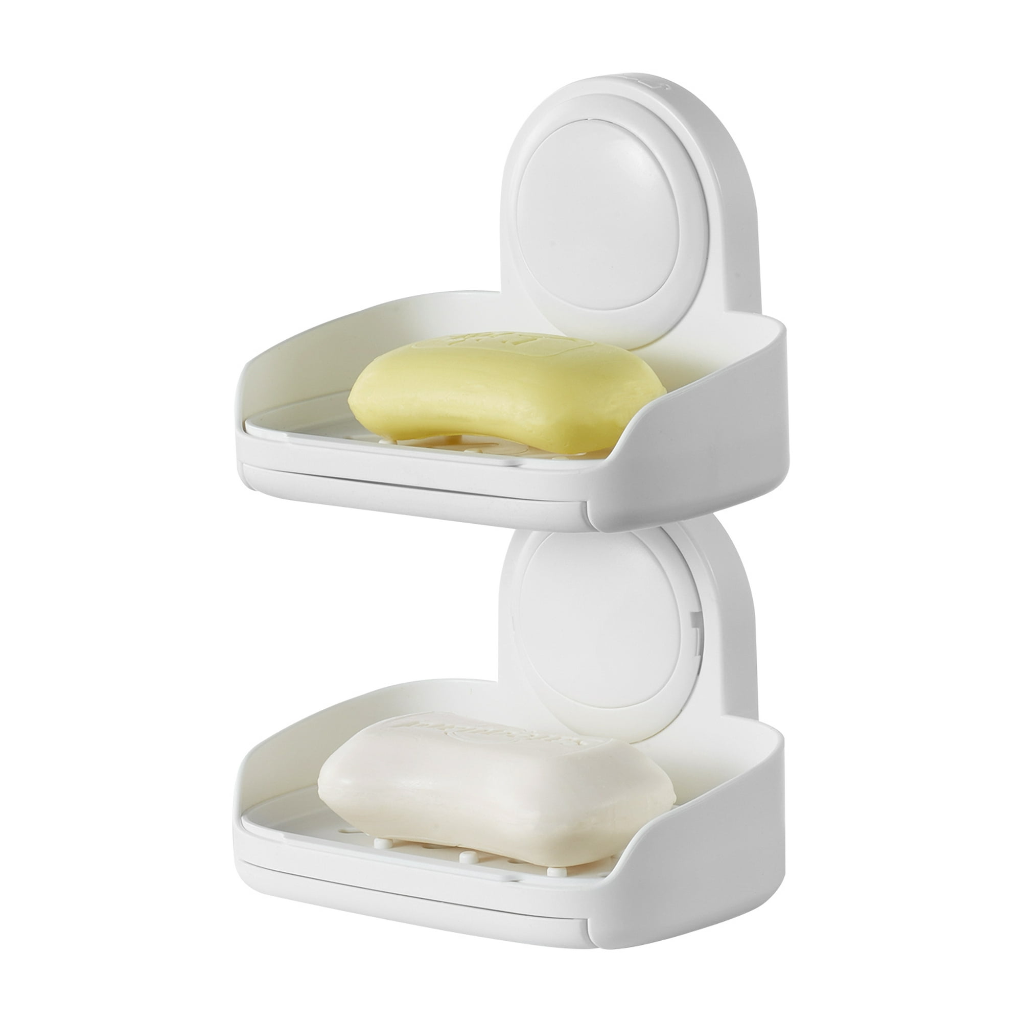 KFFKFF Wall-Mounted Double-Layer Soap Holder with Suction Cup No-Drill Installation Self-Draining Design for Bathroom Shower Bathtub and Kitchen Removable and Durable