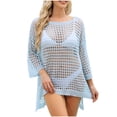 thumbnail image 2 of Swimwear Cover Up for Women Loose Casual Round Neck Quarter Sleeve Hollow Out Cover Shirt Beach Beach Vacation Cover Shirt, 2 of 9