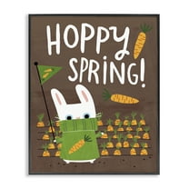 Stupell Industries Happy Spring Bunny & Carrots Animals Painting Black Framed Art Print Wall Art, 11 x 14