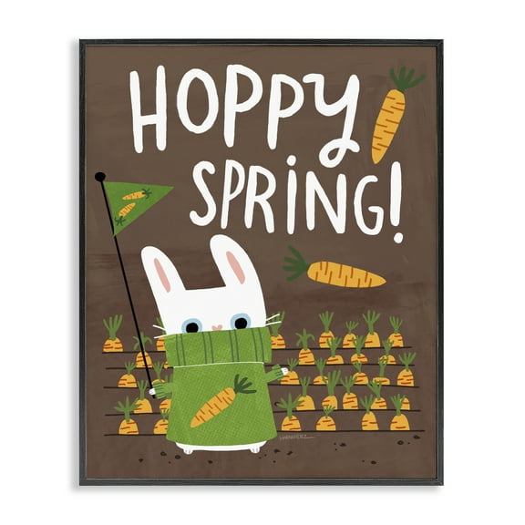 Stupell Industries Happy Spring Bunny & Carrots Animals Painting Black Framed Art Print Wall Art, 11 x 14