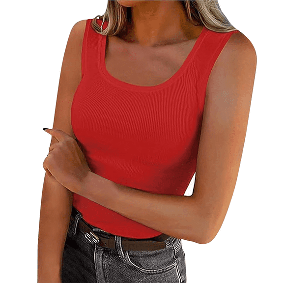 Aricy Tank Tops for Women Summer Stretch Ribbed Round Neck Stretch Sleeveless Tshirt Slim Fitted Camisole Going out Tops for Women