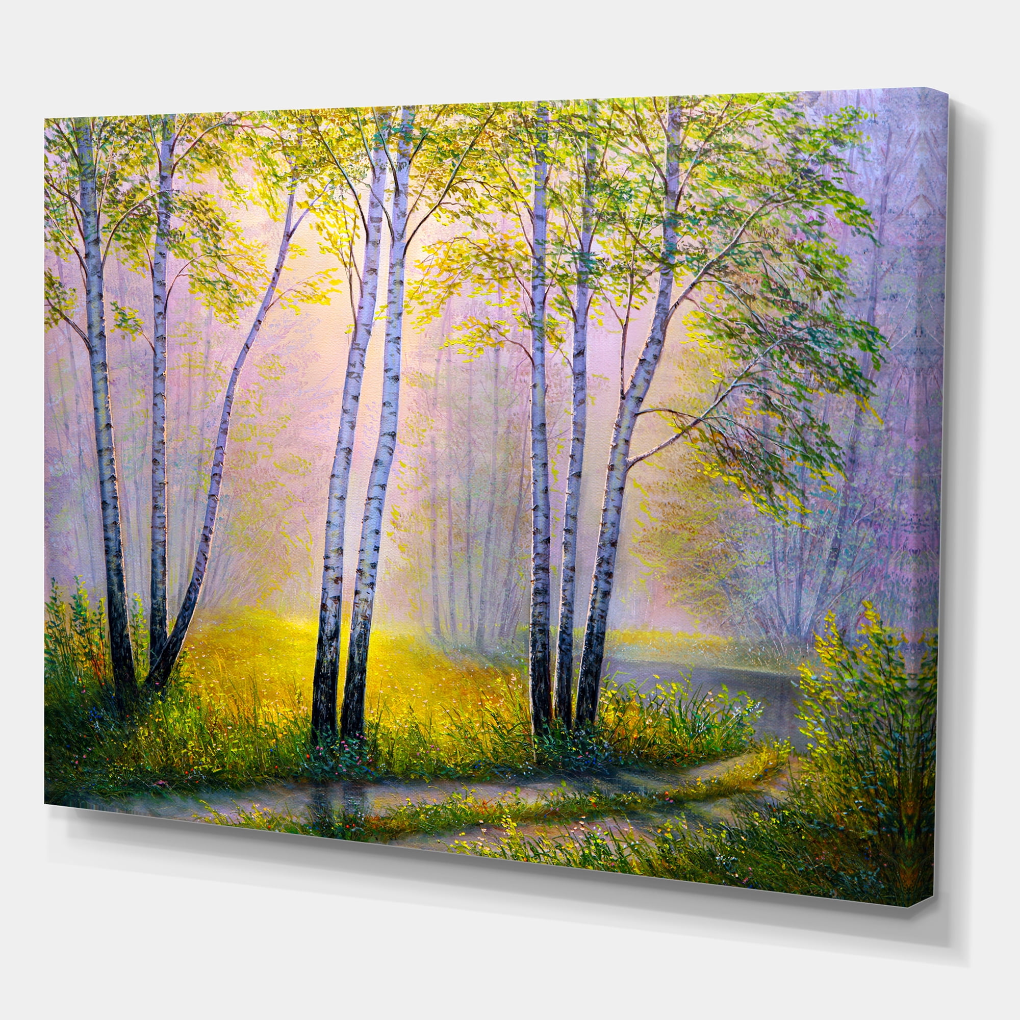 Designart ' Sunrise Glow Through The Birches I ' Traditional Canvas Wall Art Print