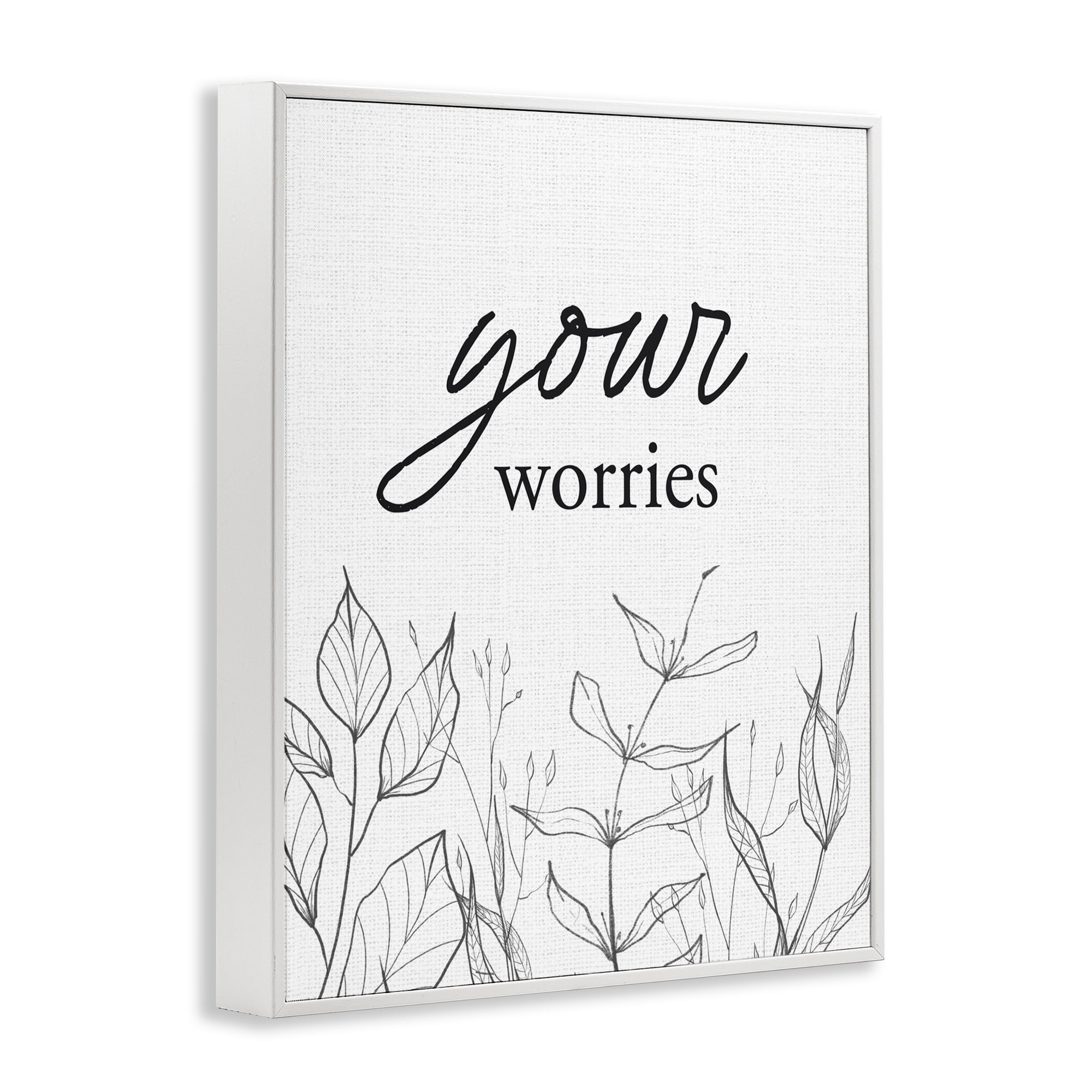 Your Worries Minimalist Leaves White Framed Giclee Art, design by Lettered and Lined