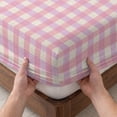thumbnail image 3 of Twin Sze Fitted Sheet Set - Pink 2 Piece Bedding Sets 16" Deep Pocket Fitted Sheet with 1 Pillowcase, Grid Checkered Plaid Gingham Lattice Trellis Brushed Microfiber Hotel Luxury Bed Sheets, 3 of 9