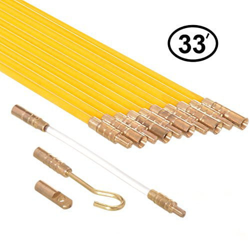 33FT Fiberglass Running Wire Cable Snake Coaxial Electrical Fish Tape Pull Push 
