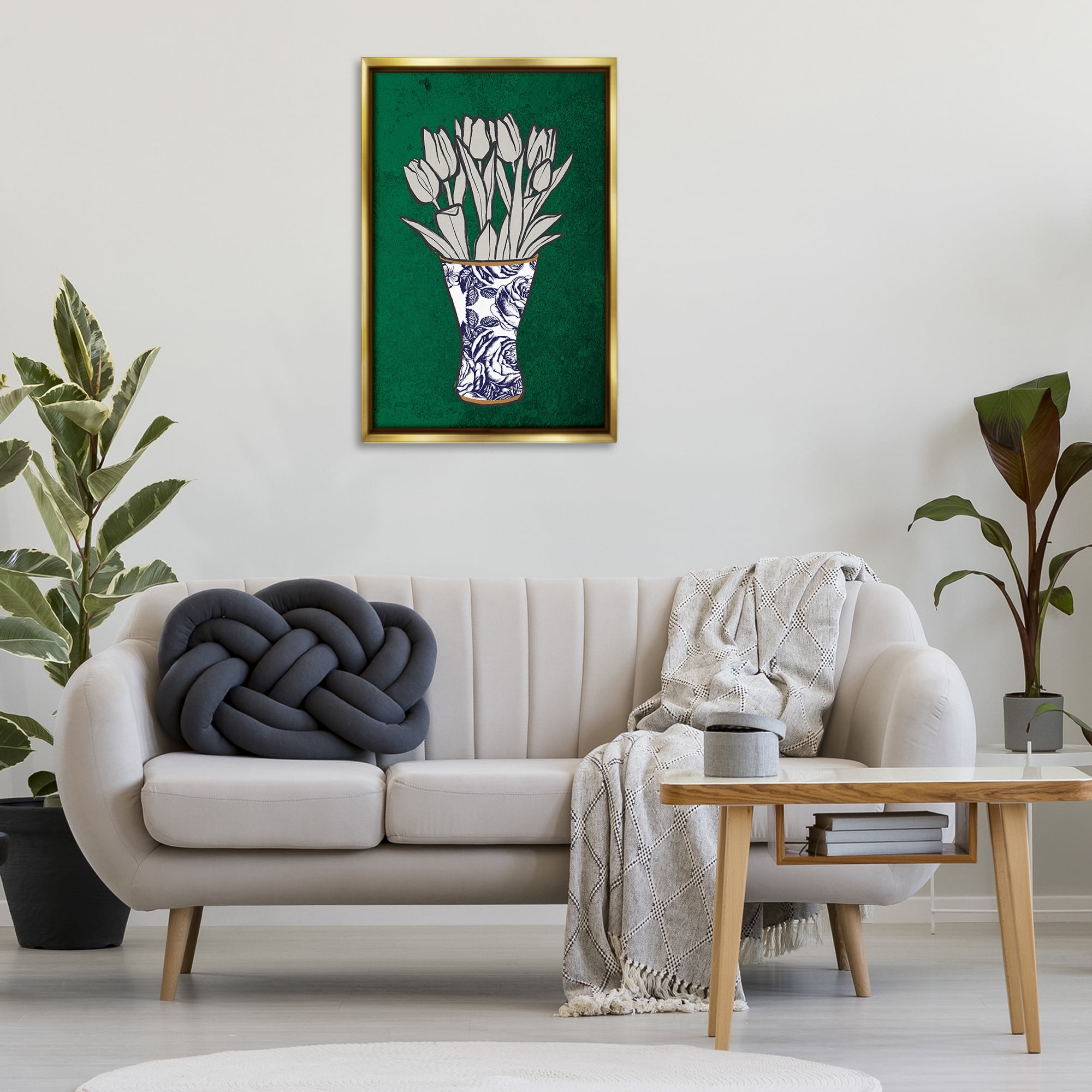 Stupell Industries Tulip Bouquet Vase Botanical & Floral Painting Gold Floater Framed Art Print Wall Art, 21 x 31