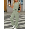 thumbnail image 5 of Women'S Two-Piece Casual Suit, Stand-Up Collar Top, Wide-Leg Pants, Vacation Travel Wear Light Green XL, 5 of 9