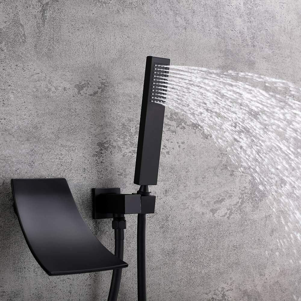 Wall Mount Bathroom Faucet Black Waterfall Basin Sink Bathtub Filler Mixer Tap