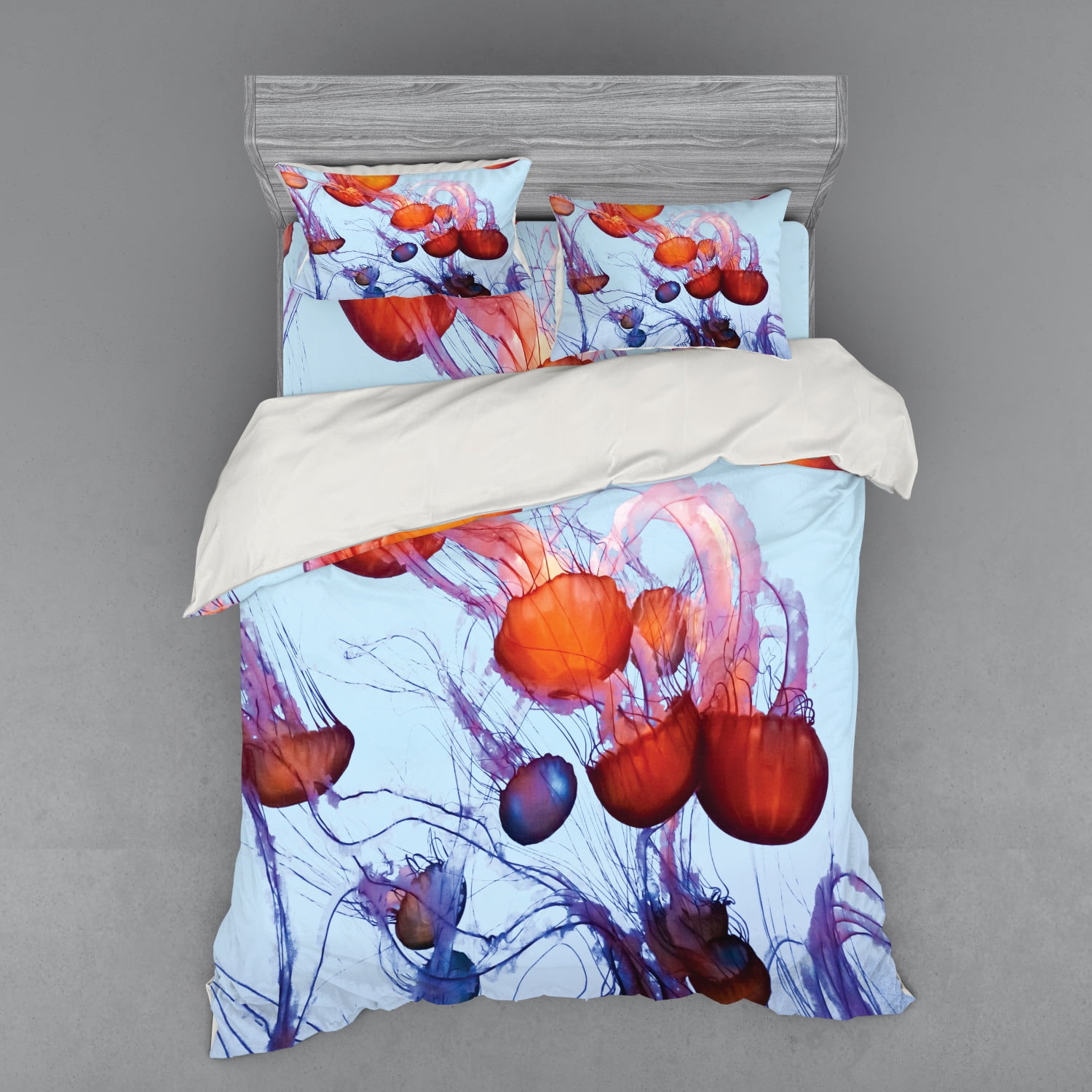 Nautical Duvet Cover Set, Colorful Jellyfish in Ocean Seaside Waterdrop