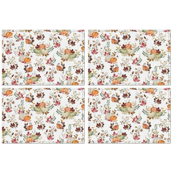 Autumn Placemats Set of 4, Heat Resistant Machine Washable Linen Table Mats Featuring Thanksgiving Turkey and Rustic Farmhouse Design for Harvest Festival Dining Table Decor