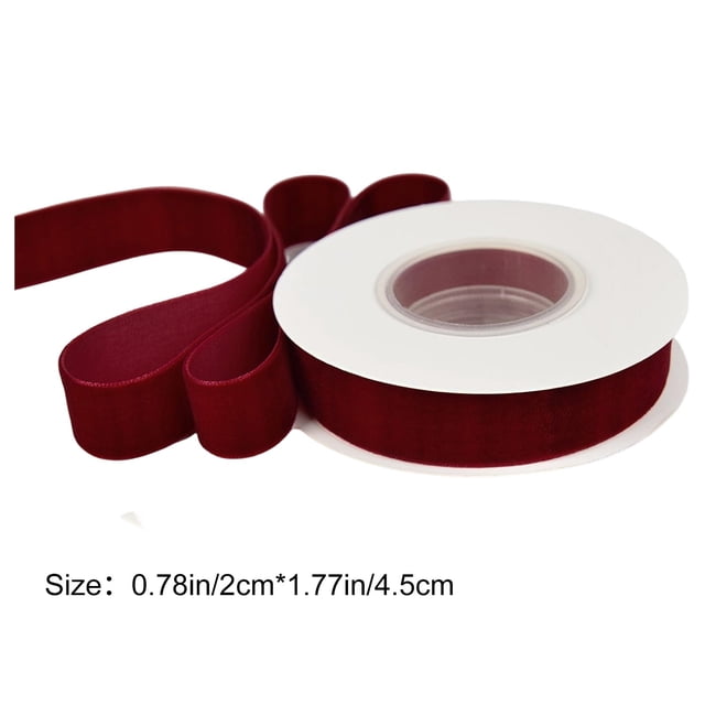 REZUOFI 2 Pcs Burgundy Velvet Ribbon Christmas Gift Wrapping Satin Flocking Decoration Party Table Decor Polyester Craft Ribbon