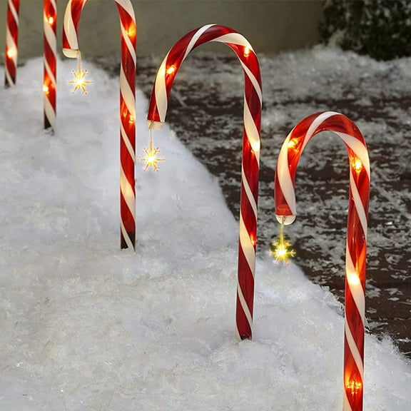 JUSEO Christmas Solar Candy Cane Lights 12 Pcs, Outdoor Ground Lamp, Plug-in Pathway Lawn Landscape Decorations, Holiday Yard Lighting for Christmas Garden Décor(Red)