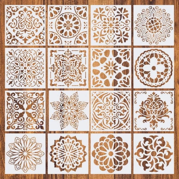 16Pcs Reusable Mandala Stencils, DIY Painting Templates for Floor Wall Tile Furniture Rock Painting Art Projects
