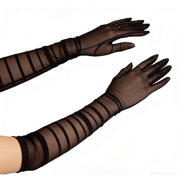 Lace Gloves for Women Sexy Sheer Gloves Mesh Tulle Long Glove 1920s Accessories for Women Bridal Opera Glove