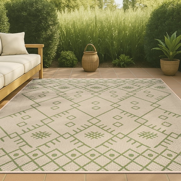 JONATHAN Y SANTA MONICA 3 x 5 Area Rug, Boho Moroccan - Beige/Green, SMB123A-3