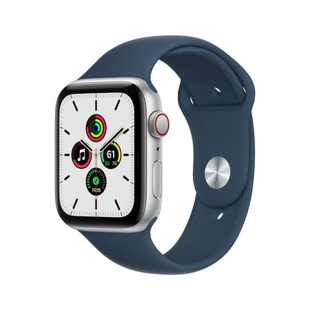 Apple Watch SE (1st Gen) GPS + Cellular, 44mm Silver Aluminum Case with Abyss Blue Sport Band - Regular