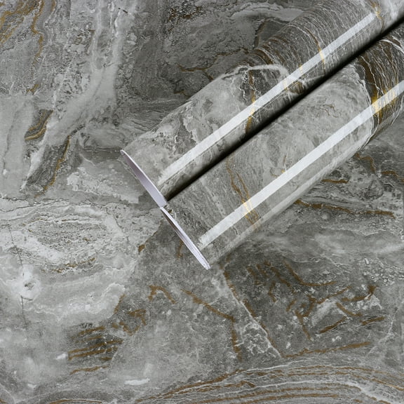 CHIHUT Grey Marble Peel and Stick Wallpaper for Countertops Waterproof Self Adhesive Glossy Marble Contact Paper for Kitchen Removable Wall Paper Vinyl Roll for Cabinets Walls 17.7”x100”