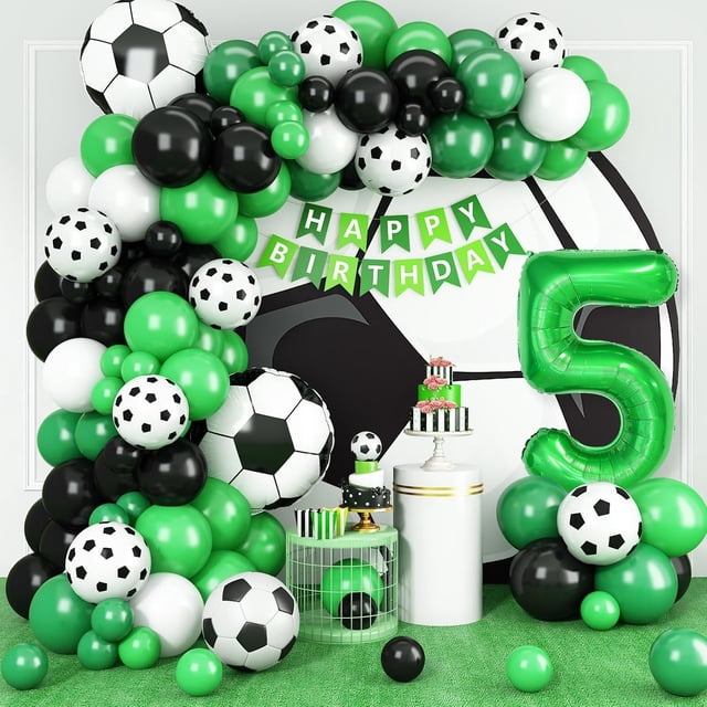 Kit de guirnaldas de globos con diseño de fútbol, 83 unidades, para quinto cumpleaños