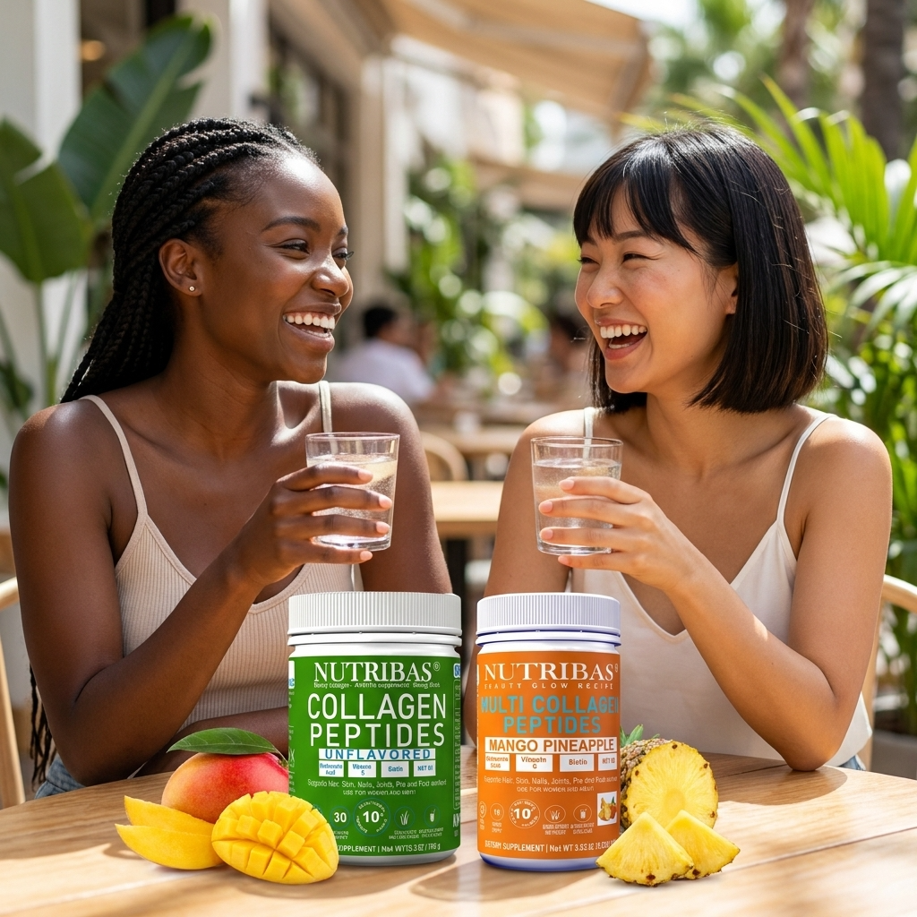 Nutribas Protein Multi Collagen Peptides Powder for Whole Body Support with MCT, Vitamin C, Biotin & Hyaluronic Acid, Unflavored & Mango Pineapple , 9 oz
