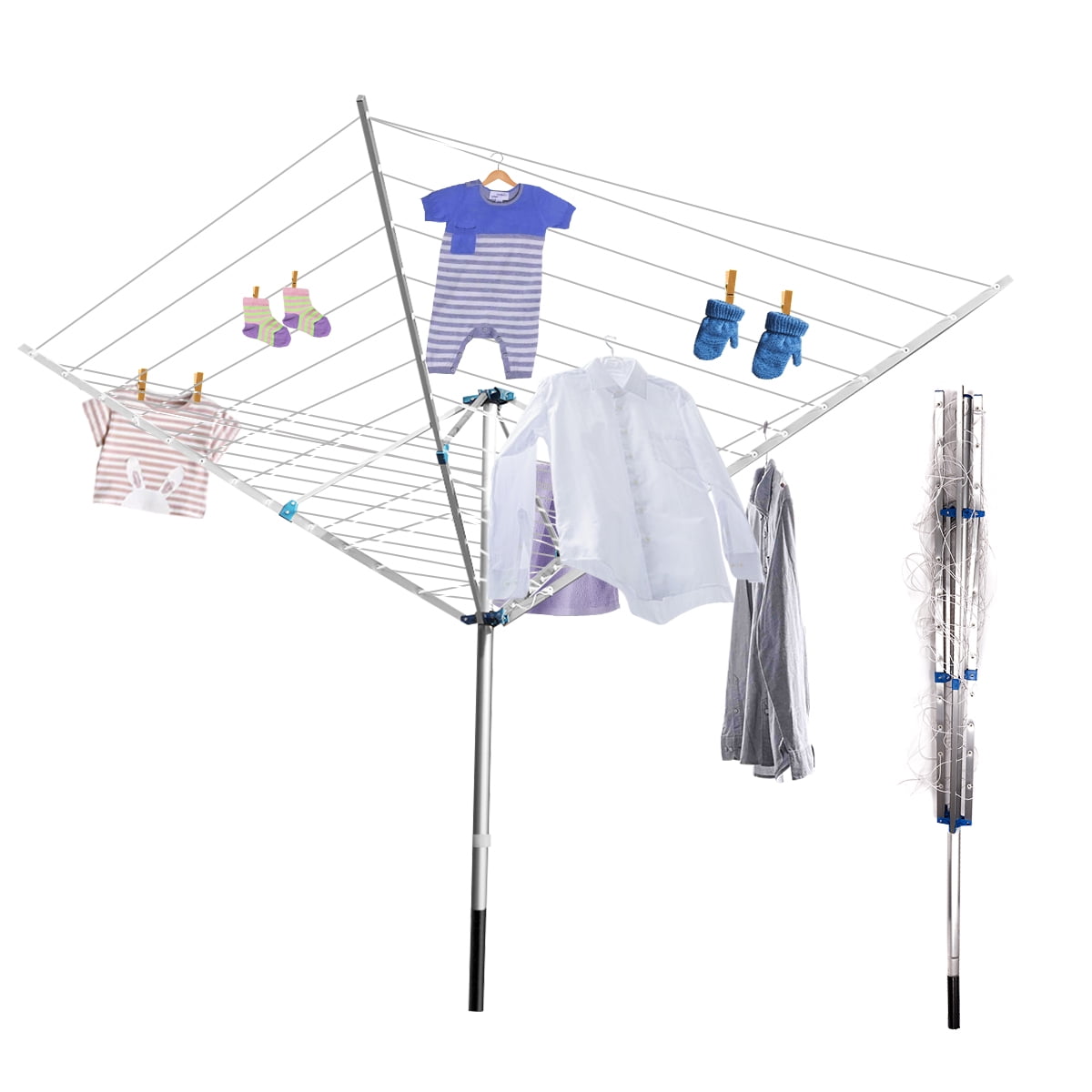 50m 2 Tier Blue Clothes Horse Cloth Aluminium Drying Rack Airer Indoor