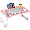 thumbnail image 1 of Foldable Laptop Table  Portable Lap Desk Bed Table Tray  Laptop Stand with Cup Holder &amp; Tablet Slot &amp; Lifting Handle for Working Writing Drawing &amp; Eating (Pink), 1 of 6