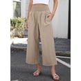 thumbnail image 3 of ANRABESS Women Striped Gingham Wide Leg Palazzo Pants Casual Lounge Cropped PJ Bottoms Comfy Cute Plaid Pants with Pockets Light Brown White Plaid Large, 3 of 8