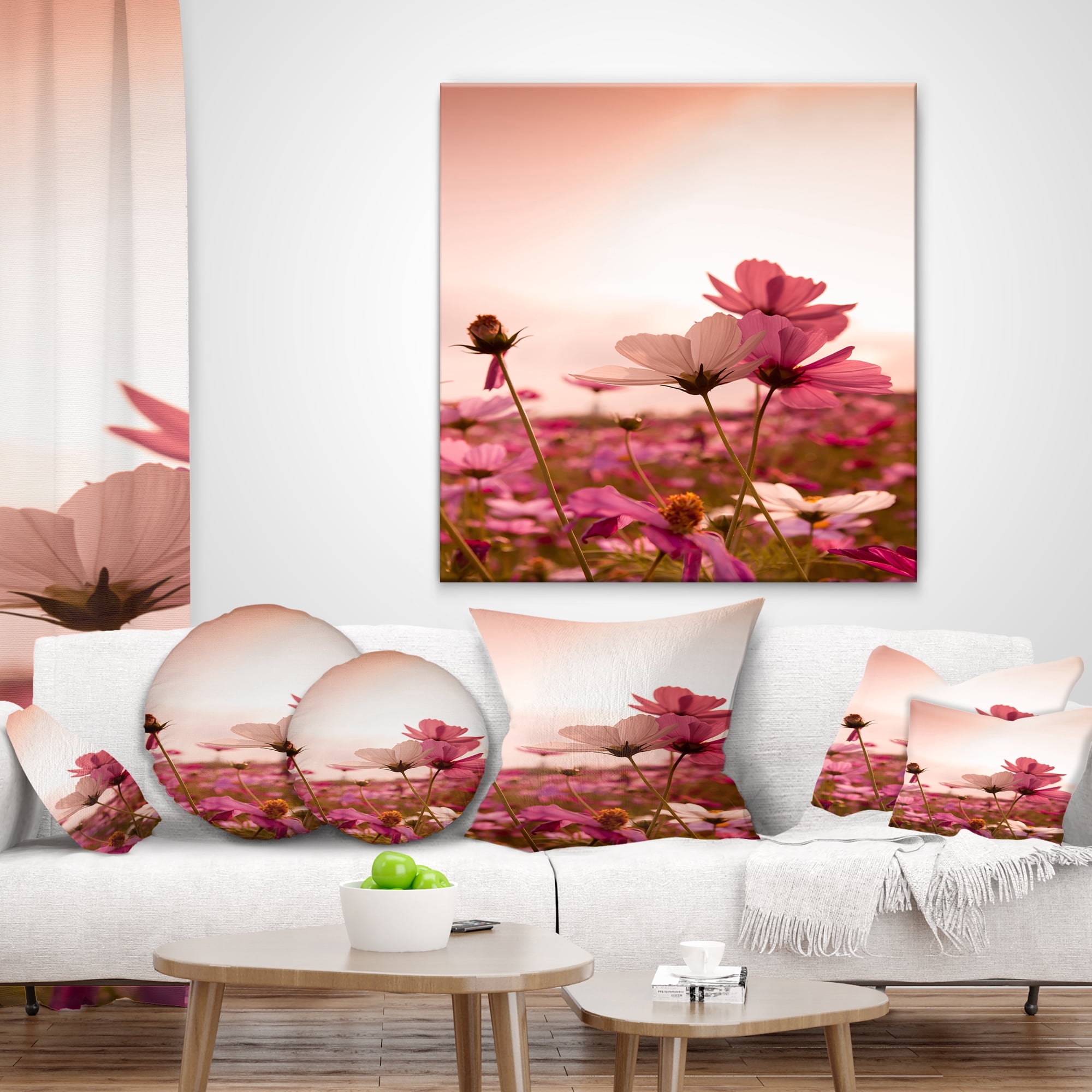 Designart Meadow with Beautiful Cosmos Flowers - Floral Throw Pillow - 12x20