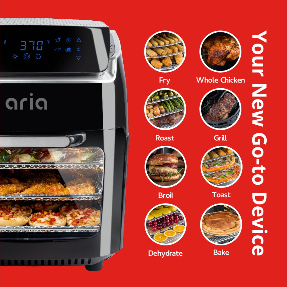 Aria 10 qt. Touchscreen Air Fryer Oven with Premium Accessory Set and Recipe Book, Black