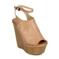 thumbnail image 1 of Liliana ED65 Women Leatherette Peep Toe Platform Mule Wedge Clog - Tan (Size: 6.5), 1 of 6