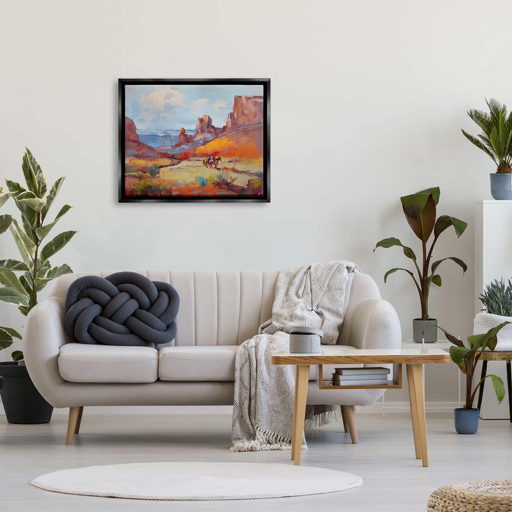 Stupell Industries Canyon Cowboys Painting Landscape Painting Black Floater Framed Canvas Art Print Wall Art, 31 x 25