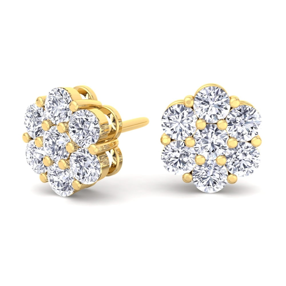 Large Flower Cluster 14k Yellow Gold Plated 925 Sterling Silver Screw Back Post Hip Hop  Circle Earrings