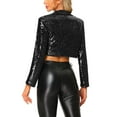 thumbnail image 3 of INSPIRE CHIC Open Front Cardigan for Women's Notched Lapel Cropped Party Club Sparkly Sequin Blazer Black XL, 3 of 5