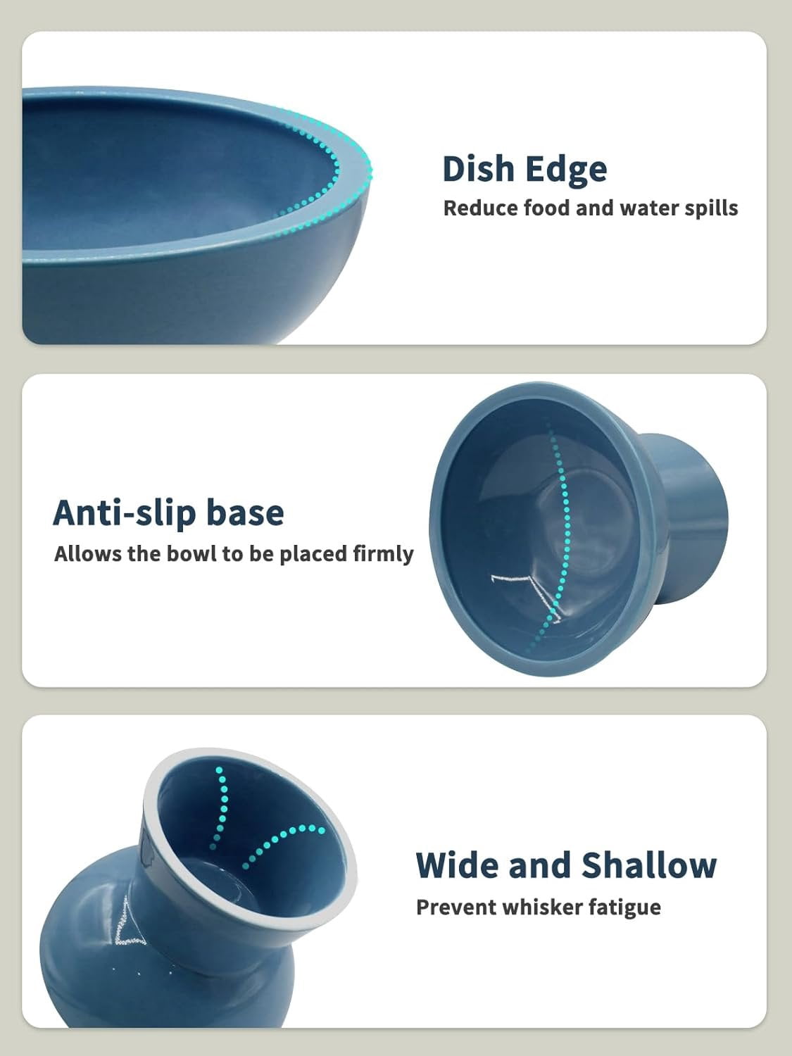 Elevated   and Water Bowls Set, Extra Wide and Raised Ceramic Feeder, Anti-Vomit -Free  Feeding Bowl for Kittens Adult Small Dogs (Deep Blue)
