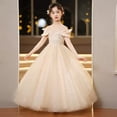 thumbnail image 4 of Girls Formal Tulle Princess Dress, Elegant Puffy Net Dress for Flower Girl Junior Bridesmaid, Wedding Birthday Party Special Occasion Gown Age 3Y-14Y Beige 110, 4 of 9