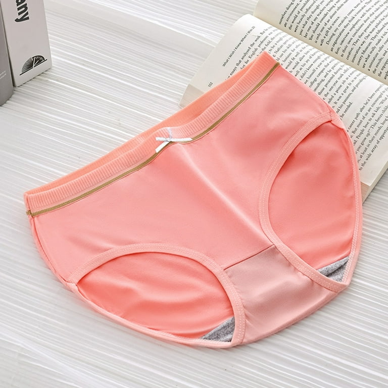 opvise Women Panties Stretch Bow-knot Mid Waist Underwear Plus Size Sexy  Close Fit Underpants Skin Color XL