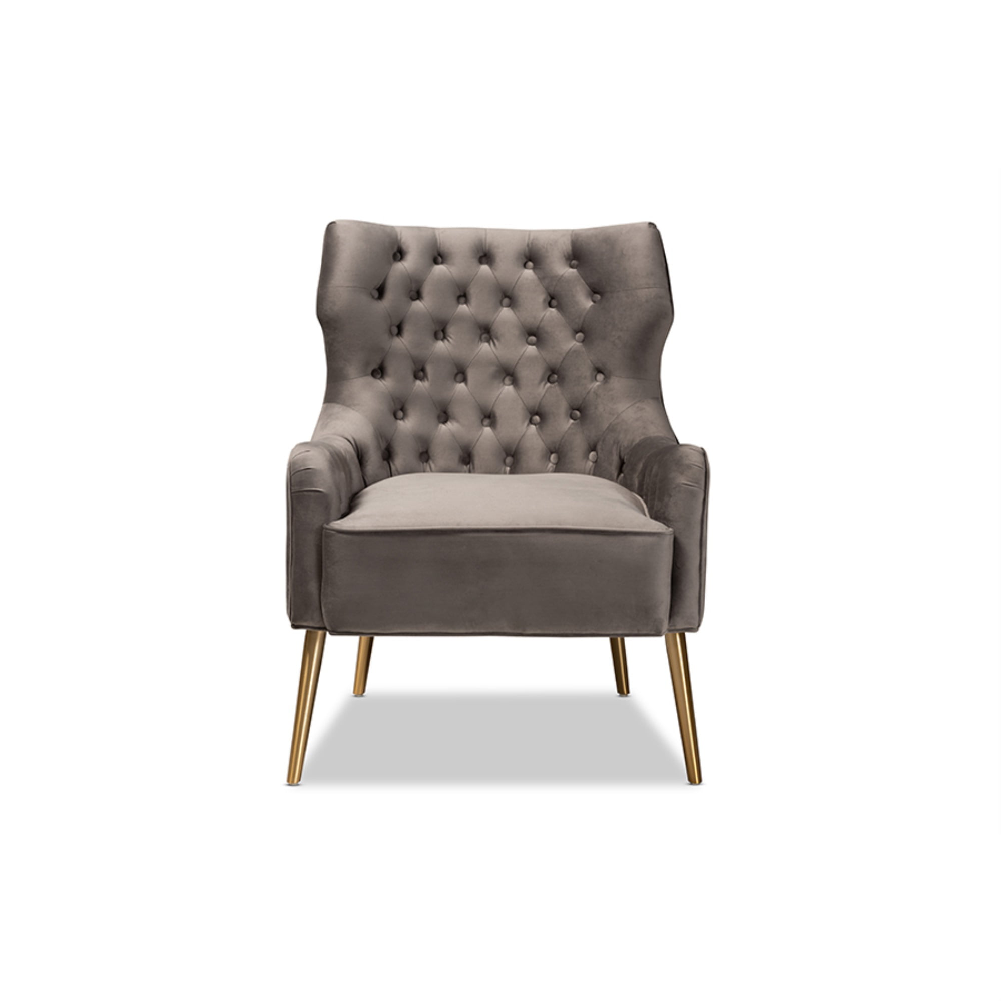 Baxton Studio Nelson Modern Luxe and Glam Grey Velvet Fabric Upholstered and Gold Finished Metal Armchair 190-11547-AMZ