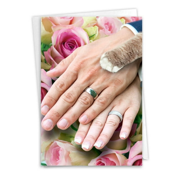1 Funny Wedding Card with Envelope - Hands And Cat Paw 9030