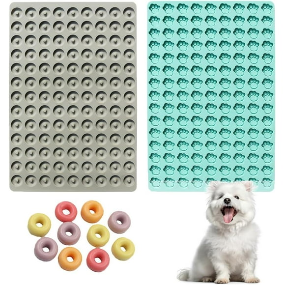 2 Pcs Mini Moules à Bonbons, BOSOIRSOU Moule à Chocolat en Silicone en Forme de Patte de Chien 243 Cavités & Beignet pour Friandises pour Chien, Moule à Pâtisserie pour Glaçons, Gelée, Bonbons Gélifiés, Biscuits