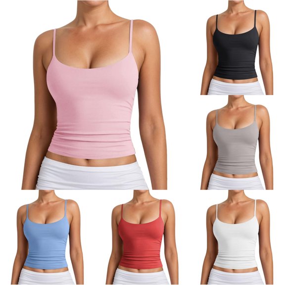 WAYUTE Tank Tops for Women Spaghetti Straps Basic Cropped Tank Ruched Slim Stretch Sleeveless Solid Color Layering Tops Versatile Casual Daily Wear,Red1,XS