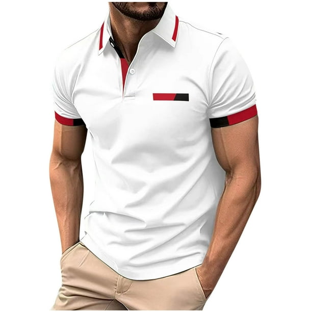 pstuiky camisetas camisas para hombre, Camisa de manga corta con solapa de rayas para hombre, camisa de contraste de color ropa de hombre xxxl
