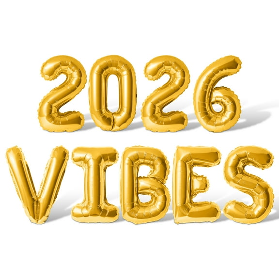 Letter Balloons - 2026 VIBES 16" Inch Alphabet Letters Foil Mylar Balloon New Years Party Banner (Gold)