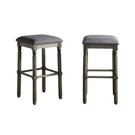 Roundhill Furniture Arnhem Wood Gray Upholstered Bar Stools, Set of 2