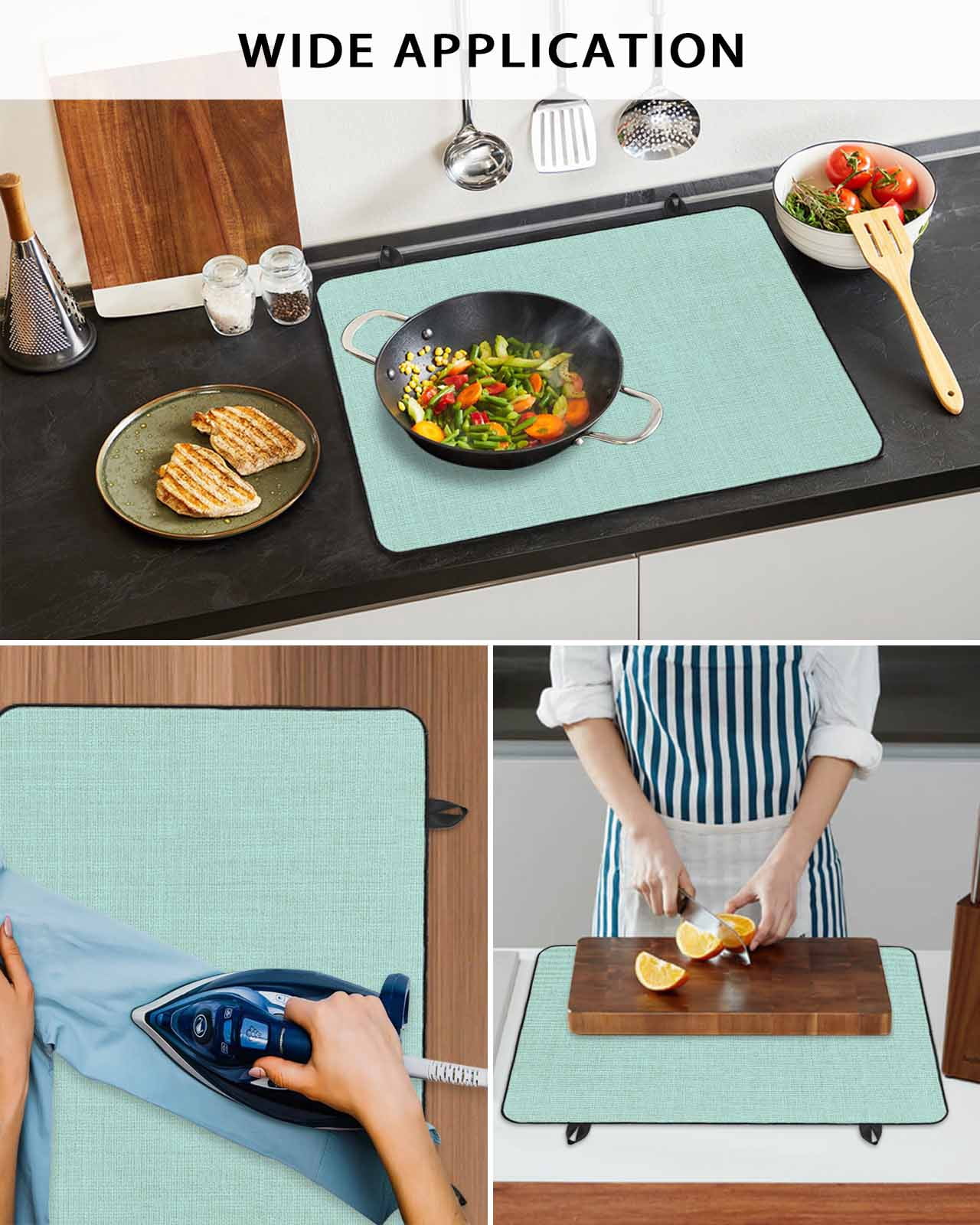 Large Induction Cooktop Protector Mat Linen Mint Green Stove Top Covers for Electric Stove, Modern Minimalist Pure Solid Color Decorative Stove Burner Cover Mats, Glass Top Stove Cover