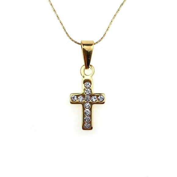 Paris Jewelry 24K Yellow Gold 1 Ct Created Diamond Cross Stud Necklace 18 inch