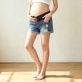 thumbnail image 2 of Afuyipoi ​Maternity 100%Denim Shorts Over the Belly, Comfortable Stretchy Ripped Maternity Jean Shorts for Pregnancy Summer Dark Blue Size 2XL, 2 of 9