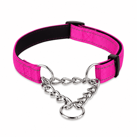 ELORIAH Pet Martingale Dog Collar Adjustable Reflective Nylon Training Choker with Half Chain Collar for Dogs