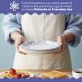 thumbnail image 4 of Paper Plates, 30 Count 10 Inch Blue Porcelain Disposable Dinner Plates, Heavy Duty Leak-Proof Cut-Resistant Microwave Safe Compostable Plates for Party, BBQ, Picnic and Family Use, 4 of 7