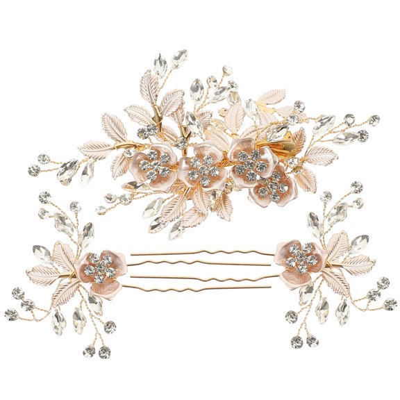 KONTONTY 1Set Wedding Hair Accessory Golden Flower Clip with Crystals Lightweight and Comfortable